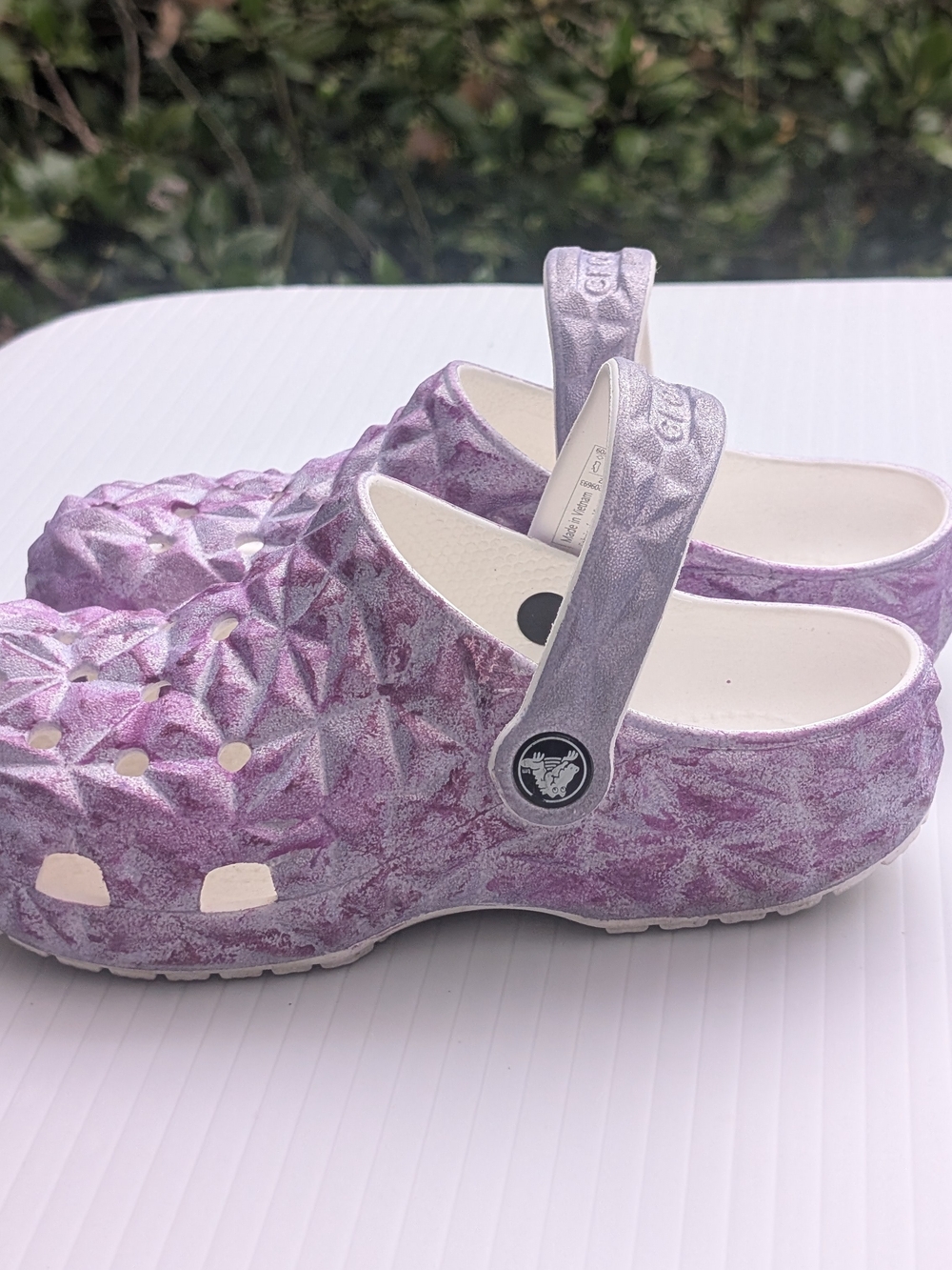 CROCS Kids Glitter Purple Textured Clog Sandals - Picture 2 of 10